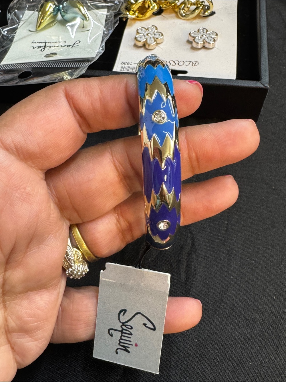 Gold-Tone Blue & Purple Enamel Zigzag Bangle Bracelet